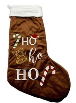 Ho Ho Ho Christmas Stocking Brown Velour Candy Canes Quilted Lining 21 inch - £12.67 GBP