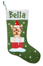 Yorkshire Terrier Christmas Stocking - Personalized Yorkie Stocking - Green - £26.34 GBP