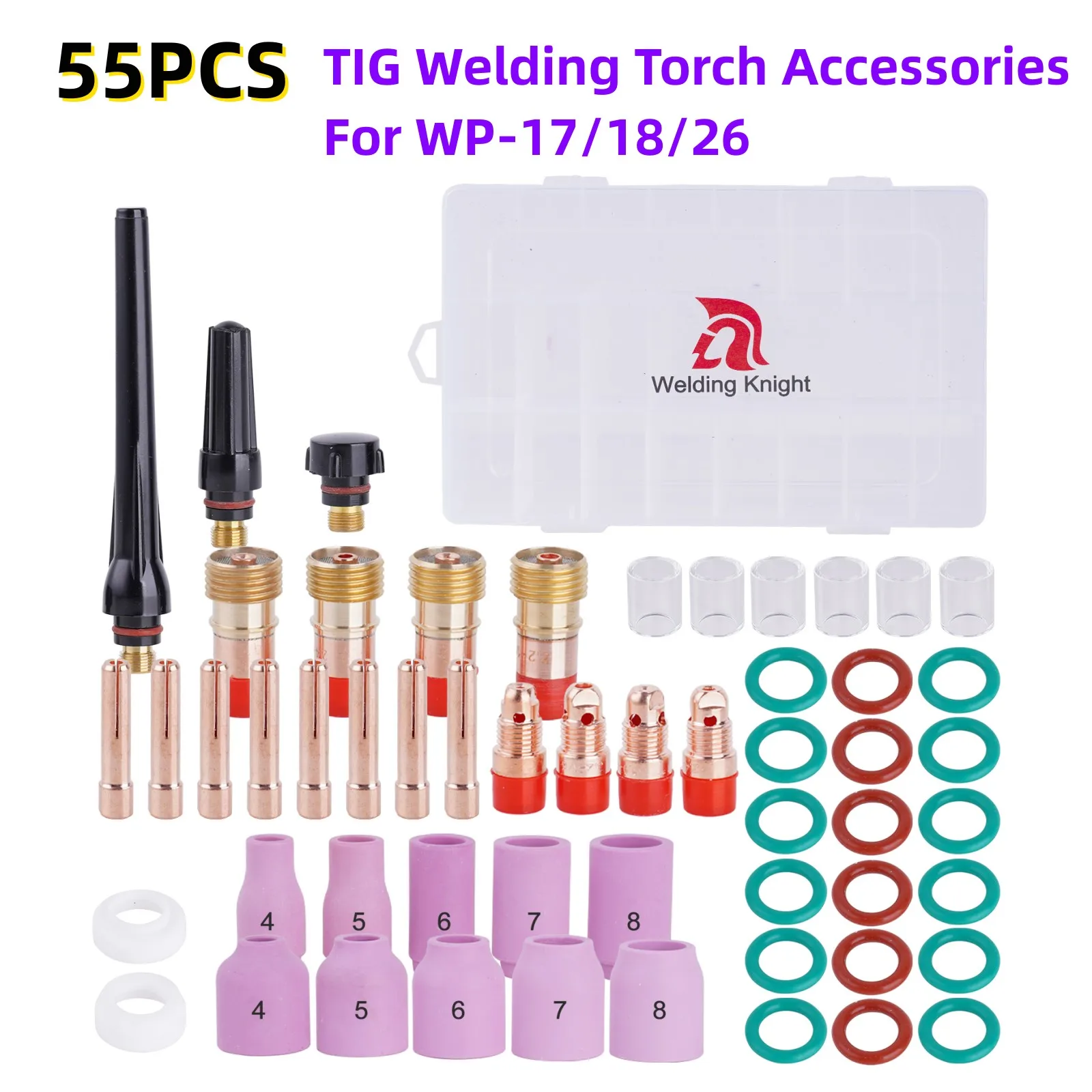 55Pcs TIG Welding Torch Stubby Gas Lens #10 Pyrex Gl Cup Accessories Kit For TIG - £66.96 GBP