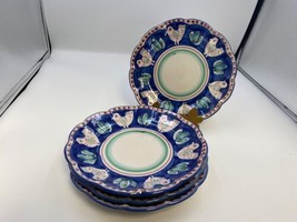 Set of 4 Vietri Italian Pottery CAMPAGNA CHICKEN Blue &amp; Red Salad Plates - $119.99