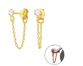 14ct Gold on Silver Vermeil Diamond Simulant CZ Ear Jackets Earrings Hallmarked - £15.13 GBP