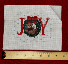 Completed Vtg Cross Stitch Christmas Joy Bear Wreath to Frame Display or... - $14.67