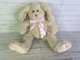 Animal Adventure Wooly Bunny Plush Stuffed Animal Beige Pink Nose Bow Fl... - $20.78