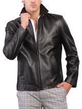 New Men&#39;s Genuine Lambskin Leather Jacket Black Slim Fit Motorcycle Jacket MJ064 - £93.92 GBP