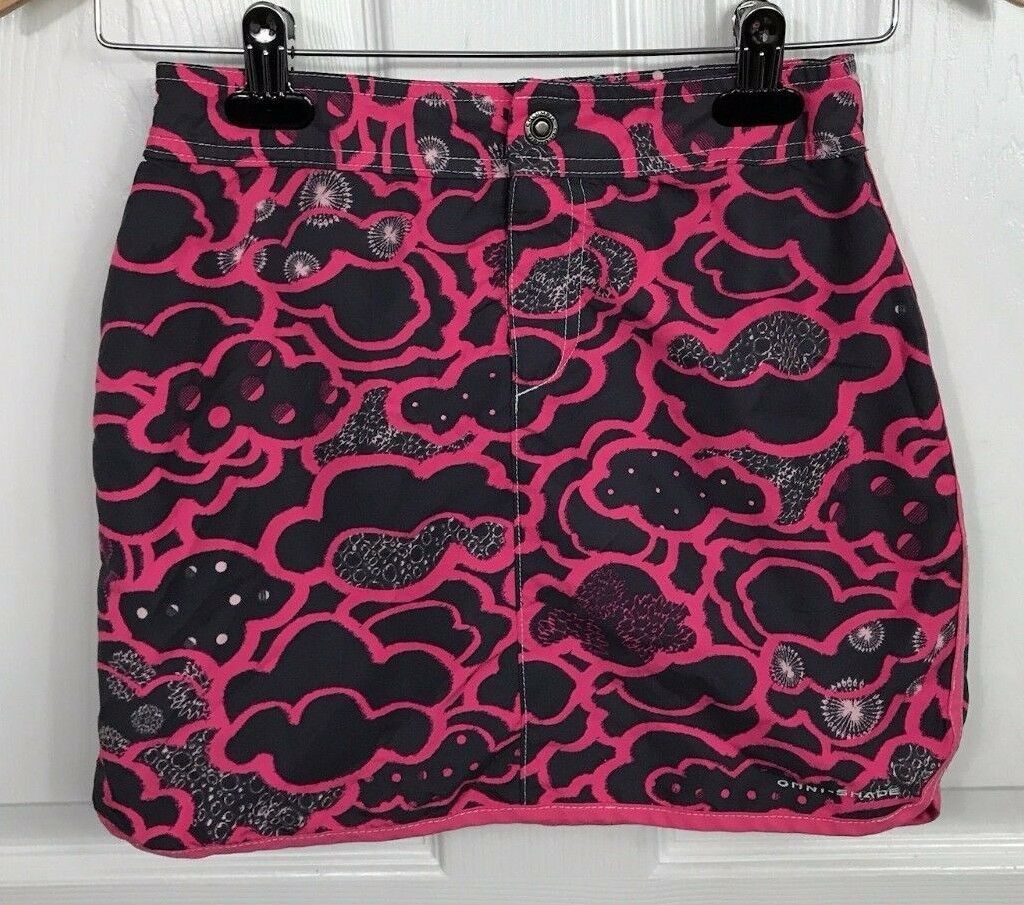 Columbia Girls Youth Sz 10 Gray / Pink Print Omni-Shade Skirt Hiking Camping - $9.95
