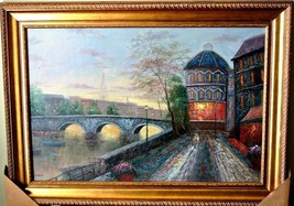Duray-Paris at Dusk-ORIGINAL OIL Painting/Canvas/Hand Signed+Framed 36&quot;x24&quot;Image - £379.69 GBP