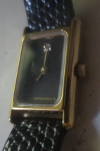 Wittnauer Quartz Gold Tone Tank Watch Swiss Women’s Diamond Black Dial 5 jewels - $46.60