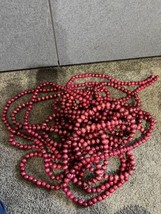 4 Vtg Christmas Tree Garlands, Red Wooden Cranberry Beads Berries 9’ each strand - £27.20 GBP