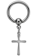 Dangling Thin Cross Stainless Steel Captive Beaded Ring Piercing - £7.46 GBP