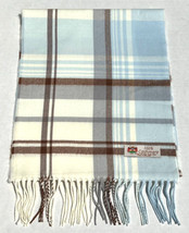 100% Cashmere Scarf Plaid Light Blue/Cream/Brown Made In England Warm Wo... - £15.56 GBP