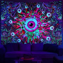Blacklight Mushroom Tapestry Uv Eyes Tapestry Colorful Neon Tapestries Glow In T - £17.39 GBP