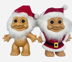 Vintage Russ Troll Santa Claus 8&quot; Christmas Dolls Figurine Set Of 2 - £27.68 GBP