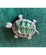 Vintage Costume Jewelry TURTLE Green Stone Pin Pendant - $39.99