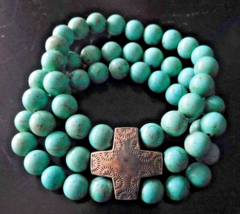 SILPADA Howlite Turquoise Silver Devotion Cross Stretch Reversible Bracelet EUVC - £63.90 GBP