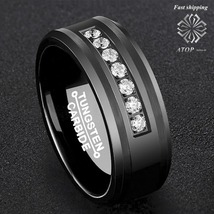 8Mm Black Tungsten Carbide Ring Inlay Comfort Fit Wedding Band Bridal  - £34.24 GBP