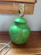 Small Bright Green Raised Thistle Like Flower Bulbous Pottery Lamp Base ... - $23.95