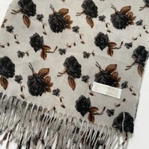 Pashmina Silk Scarf Shawl Gray Black Brown Floral Fringed 27&quot; x 72&quot; - £13.21 GBP