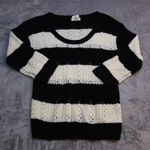 LEI Sweater Juniors XL Cream Black Striped Long Sleeve Casual Scoop Neck - £16.34 GBP