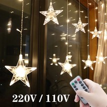 Luces Cadena Estrellas LED Navidad Garland Cortina Hadas Luz 2.5M Al Aire Libre - £21.06 GBP+
