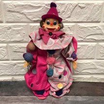 12” Vtg happy plastic face clown sand filled handmade pink magenta - £33.71 GBP