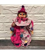 12” Vtg happy plastic face clown sand filled handmade pink magenta - £33.09 GBP