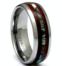 Tungsten Hawaiian Koa Wood and Abalone Ring 8mm Comfort Fit Band Wedding or Gift - £39.07 GBP