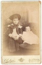 Circa 1880&#39;S Cabinet Card Adorable Little Girl Dress With Baby Ayer Chelsea, MA - £8.13 GBP
