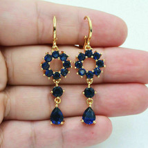2.50 Ct Pear Cut Blue Sapphire Dangle Clip On Earrings 14K Yellow Gold Over - £74.11 GBP