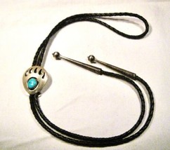 Vintage Navajo Turquoise Sterling Silver Shadowbox Bolo Tie K050 - £86.05 GBP