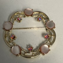 Vintage Tara Signed Mother of Pearl &amp; Rhinestone Gold Tone Brooch - $17.77