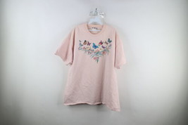 Vintage 90s Country Primitive Womens XL Distressed Flower Butterfly T-Sh... - £23.29 GBP