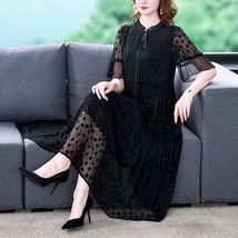 Women Black Korean Vintage Hepburn Dress Summer  Silk Fashion Light Casual Dress - £144.85 GBP