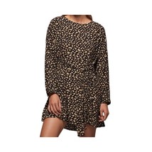 Zara Animal Print Mini Dress Womens  L Tie Waist Round Neck Long Slv Vis... - £14.22 GBP