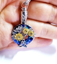 Memorial Necklace Pendant, Ashes Urn Necklace, Sunflower BLUE Pendant, Cremation - £27.00 GBP