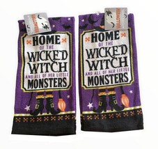 Halloween Dish Towels set of 2 Home of Wicked Witch and Her Monsters Tri... - £19.48 GBP