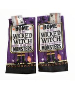 Halloween Dish Towels set of 2 Home of Wicked Witch and Her Monsters Tri... - £19.53 GBP