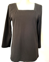 Carole Little Black Top Womens size L Square neck 3/4 Sleeve jersey knit - £8.59 GBP