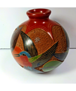 Vintage Roger Calero Nicaragua Pottery Vase Hummingbirds Flowers Signed - $51.62 CAD