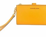 Michael Kors Jet Set Travel Double-Zip Wristlet Marigold Leather Yellow ... - $88.10