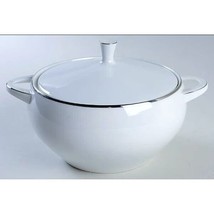 Round Covered Vegetable Serving Bowl &amp; Lid White Silver Dinner Bavaria G... - £37.97 GBP