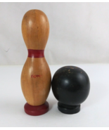 Vintage Wooden Bowling Pin &amp; Ball 6&quot; &amp; 2.75&quot; Salt &amp; Pepper Shakers Japan - $11.87