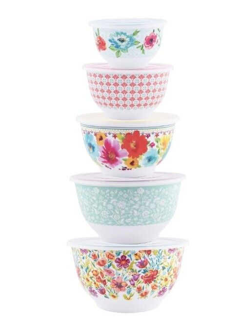 Primary image for Pioneer Woman ~ Ten (10) Piece Nesting Bowl Set ~ Melamine ~ PETAL PARTY