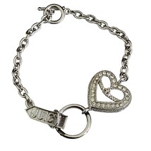 Juicy Couture Silver Rhinestone Heart Chain Bracelet - £22.25 GBP