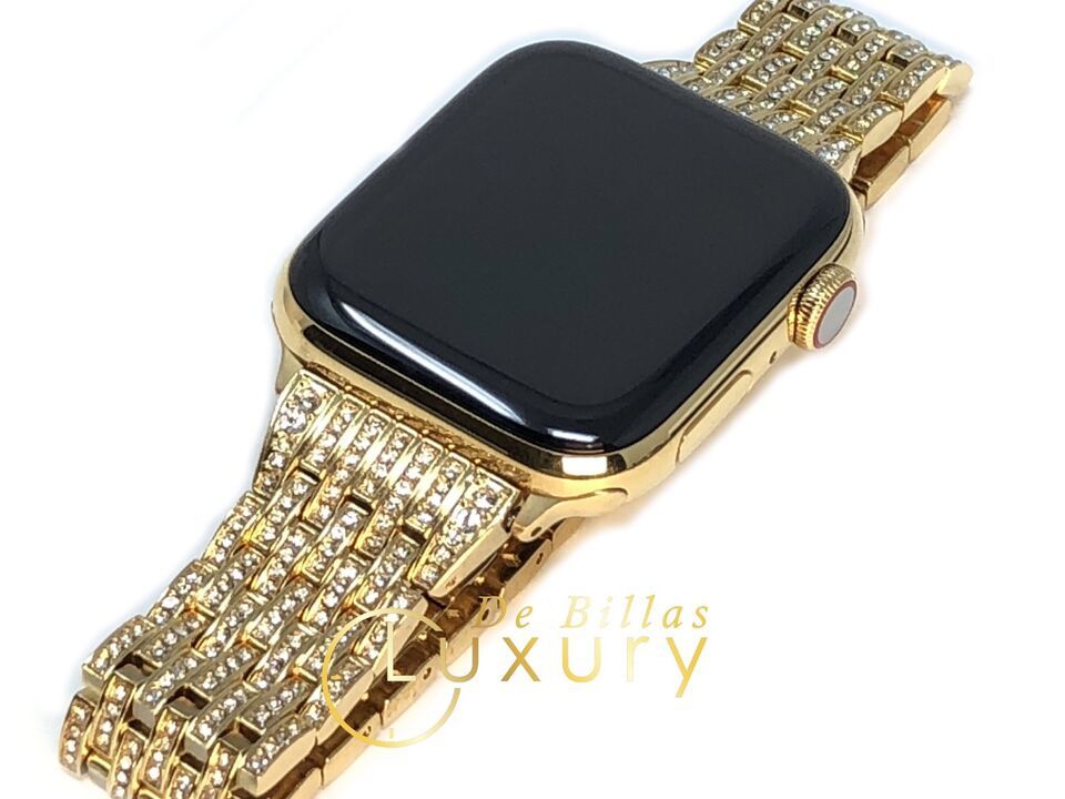 24K Gold Plated 45MM Apple Watch SERIES 9 Diamond And Milanese Band GPS LTE O2 Item image 4