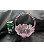 Fenton Pink Carnival Iridescent Heart Basket Weave Ruffle Lattice Handle... - $87.39 CAD
