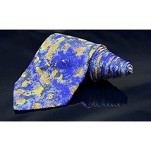 Brioni Necktie Tie Abstract gold splatter on blue Multicolor gorgeous Si... - $101.20