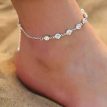 14K White Gold Plated Silver 3Ct Round Cut Moissanite Bezel set Anklet V... - £148.26 GBP