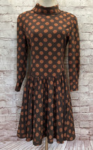 Vintage Womens Dress Swiss Polka Dot Pleated Drop Waist Dress Brown *Che... - $46.40