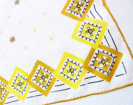Vintage Hipster Mustard Yellow Handkerchief MOD Bandana Design Hand Stitched Rol - £7.15 GBP