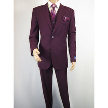 Men BERRAGAMO 3pc Suit Vested Plain front Pants Side Vents Formal A6732 Burgundy image 4